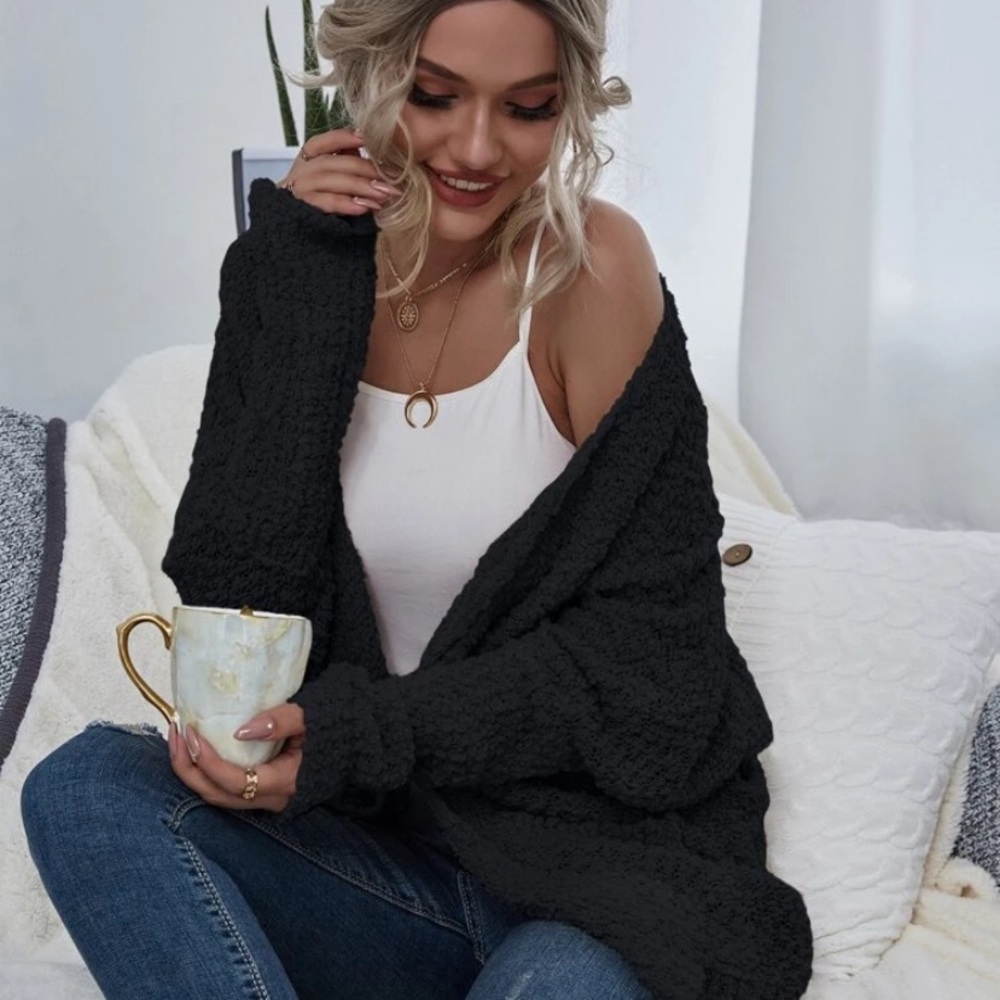 Open Front Popcorn Knit Cardigan - Picture 2 of 7